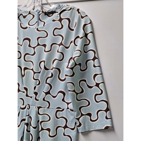 J McLaughlin Medium Blue Brown Sheath Midi Dress 3/4 Slv Jigsaw Mia Catalina - Picture 3 of 7